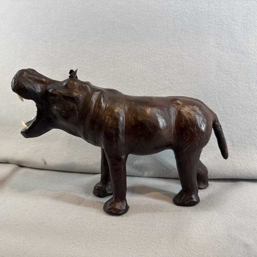 Leather Wrapped Hippo Figure, appx 11"x8" Hippopotamus Sculpture